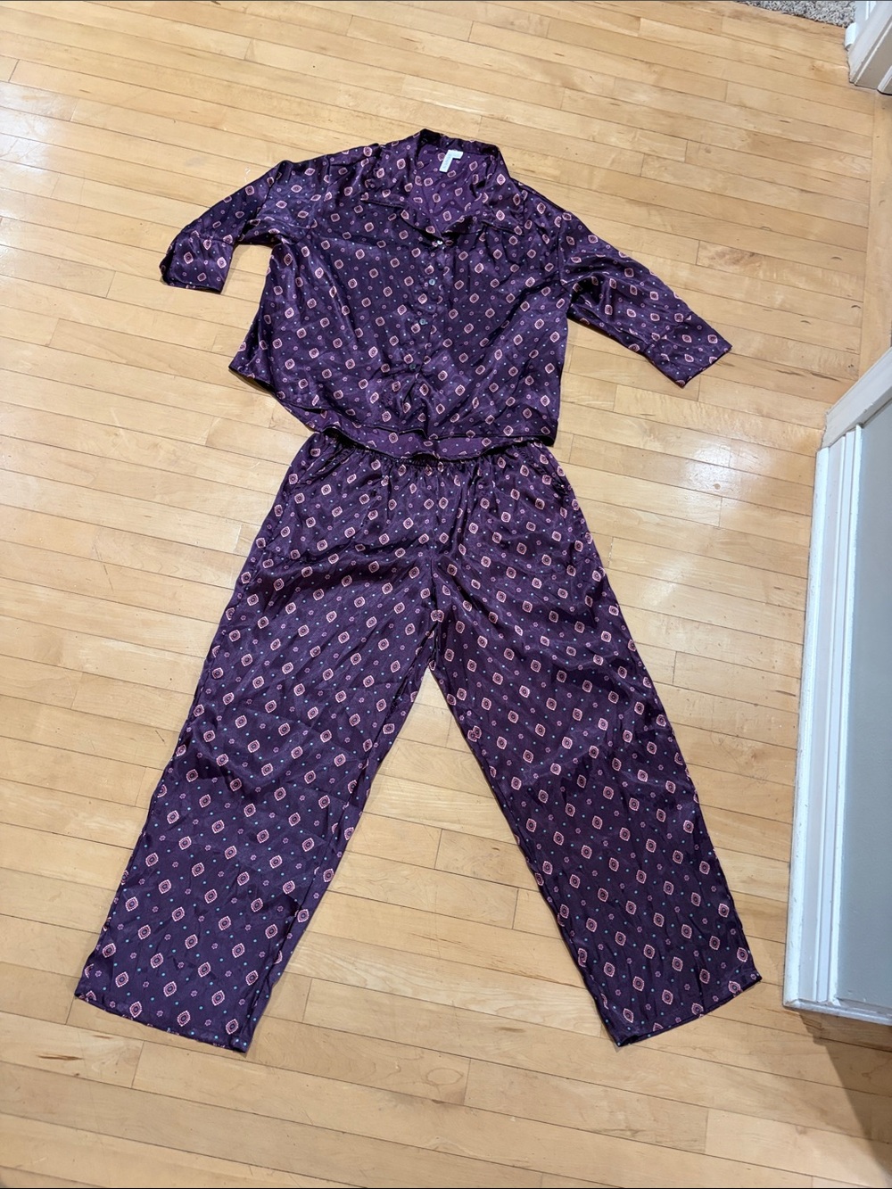 Women's Purple Patterned Button-Front Pajamas